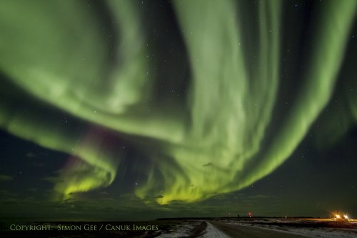 Glowing green northern lights 