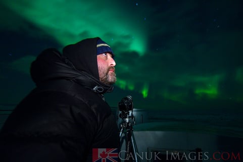 A photo of Simon under the northern lights